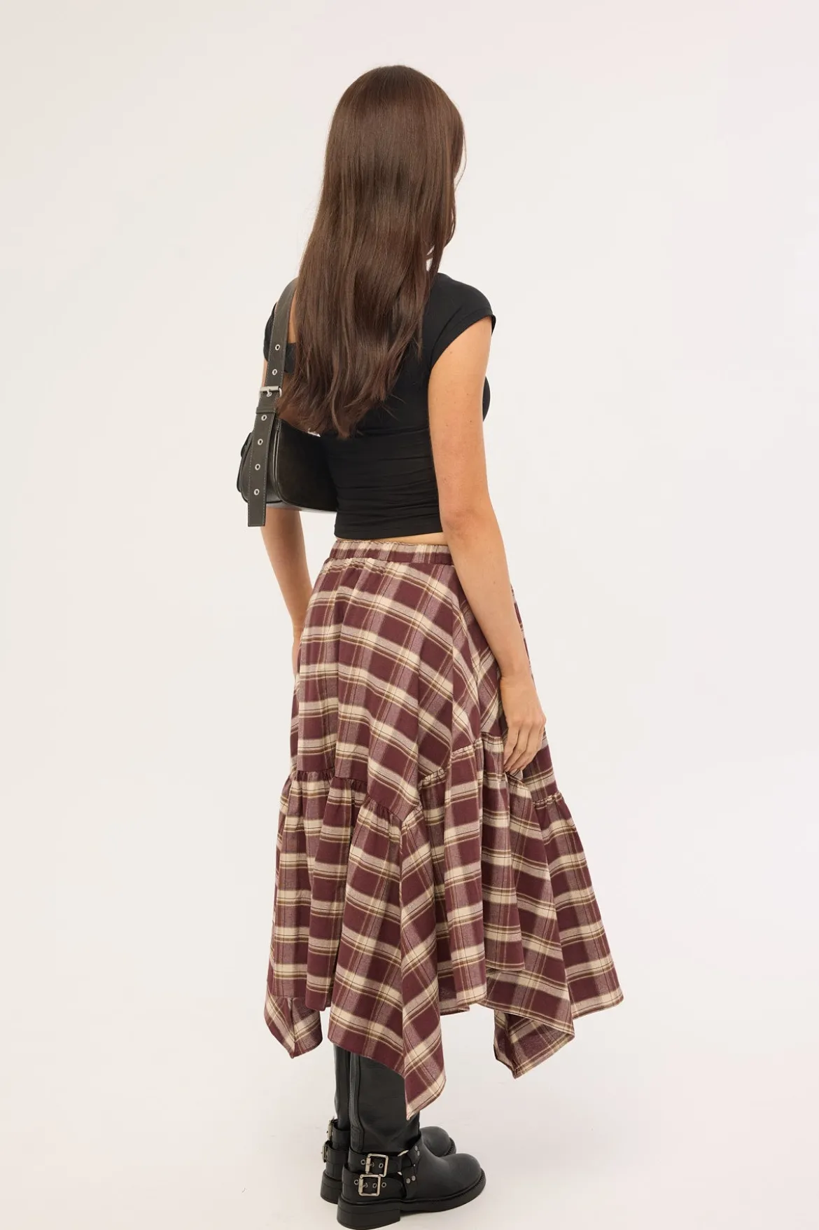 Vintage Check Midi Skirt Brown Print