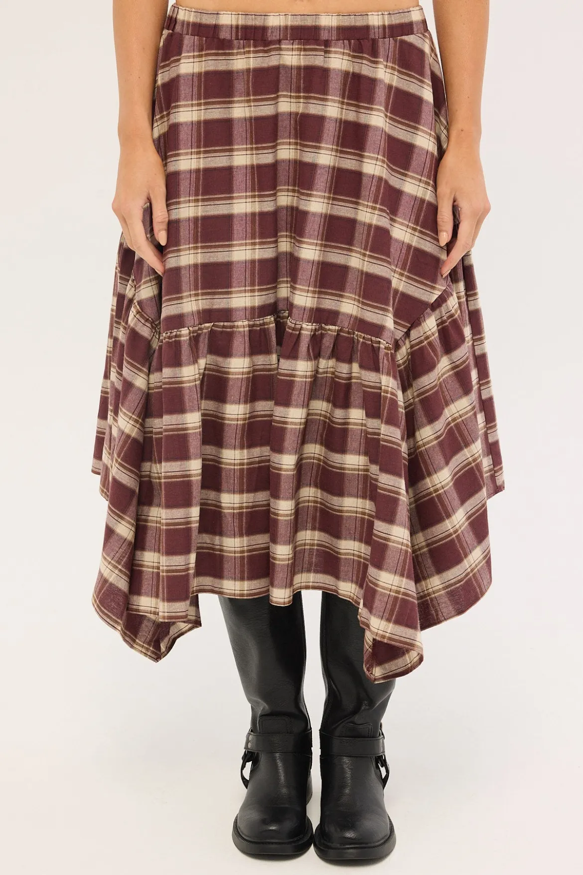 Vintage Check Midi Skirt Brown Print