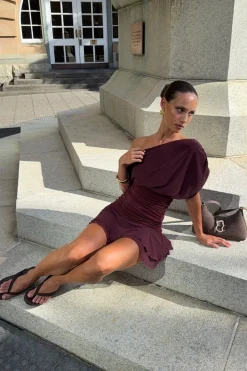 Vionne Mesh Off Shoulder Top Plum