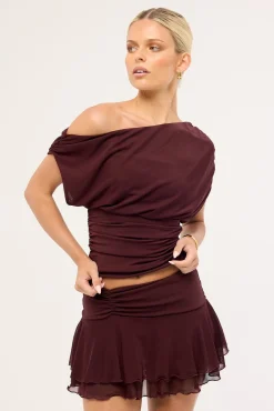 Vionne Mesh Off Shoulder Top Plum
