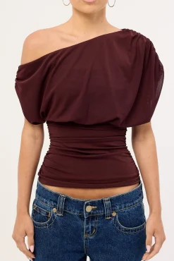 Vionne Mesh Off Shoulder Top Plum