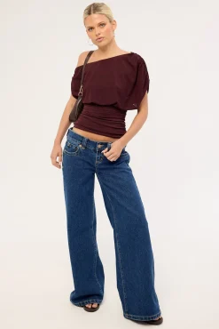 Vionne Mesh Off Shoulder Top Plum