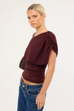 Vionne Mesh Off Shoulder Top Plum