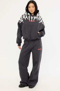 Virus Cropped Oversized Hoodie Washed Black