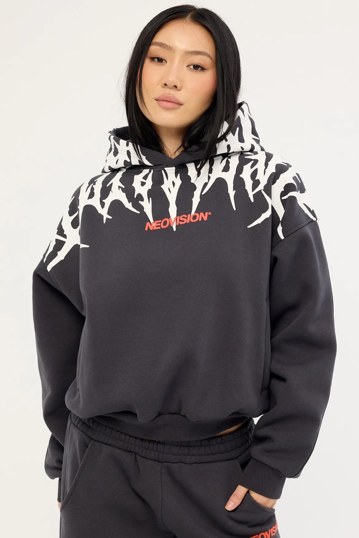 Virus Cropped Oversized Hoodie Washed Black