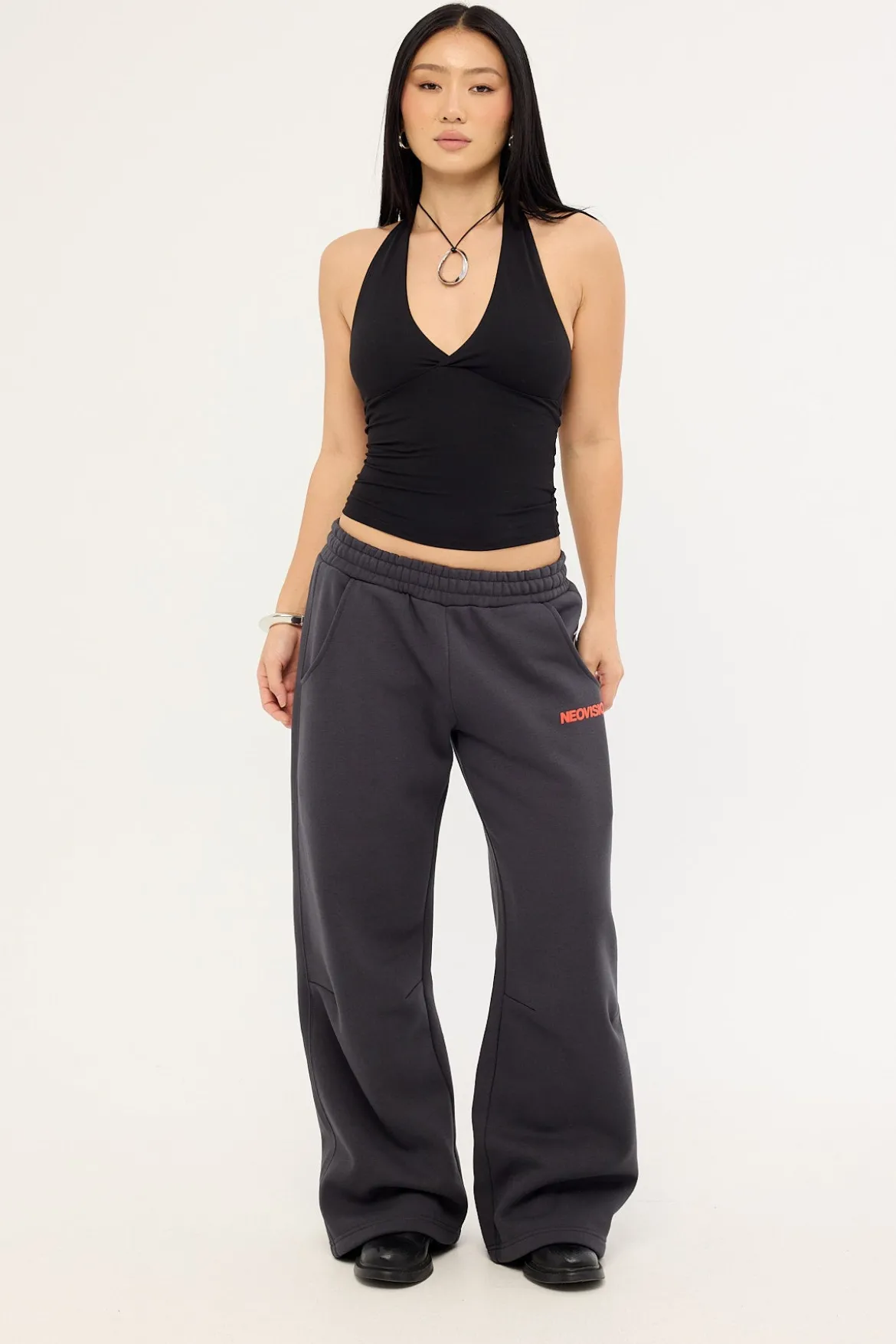 Virus Wide Leg Trackpant Washed Black