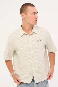 Visions Box Fit Cropped Short Sleeve Shirt Heritage White Stripe