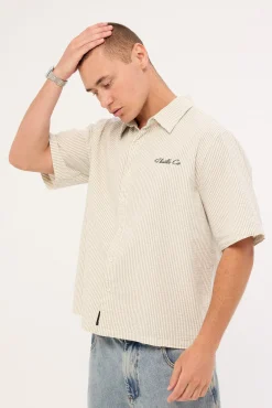 Visions Box Fit Cropped Short Sleeve Shirt Heritage White Stripe