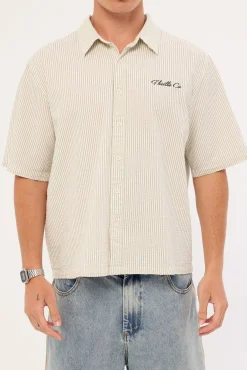 Visions Box Fit Cropped Short Sleeve Shirt Heritage White Stripe