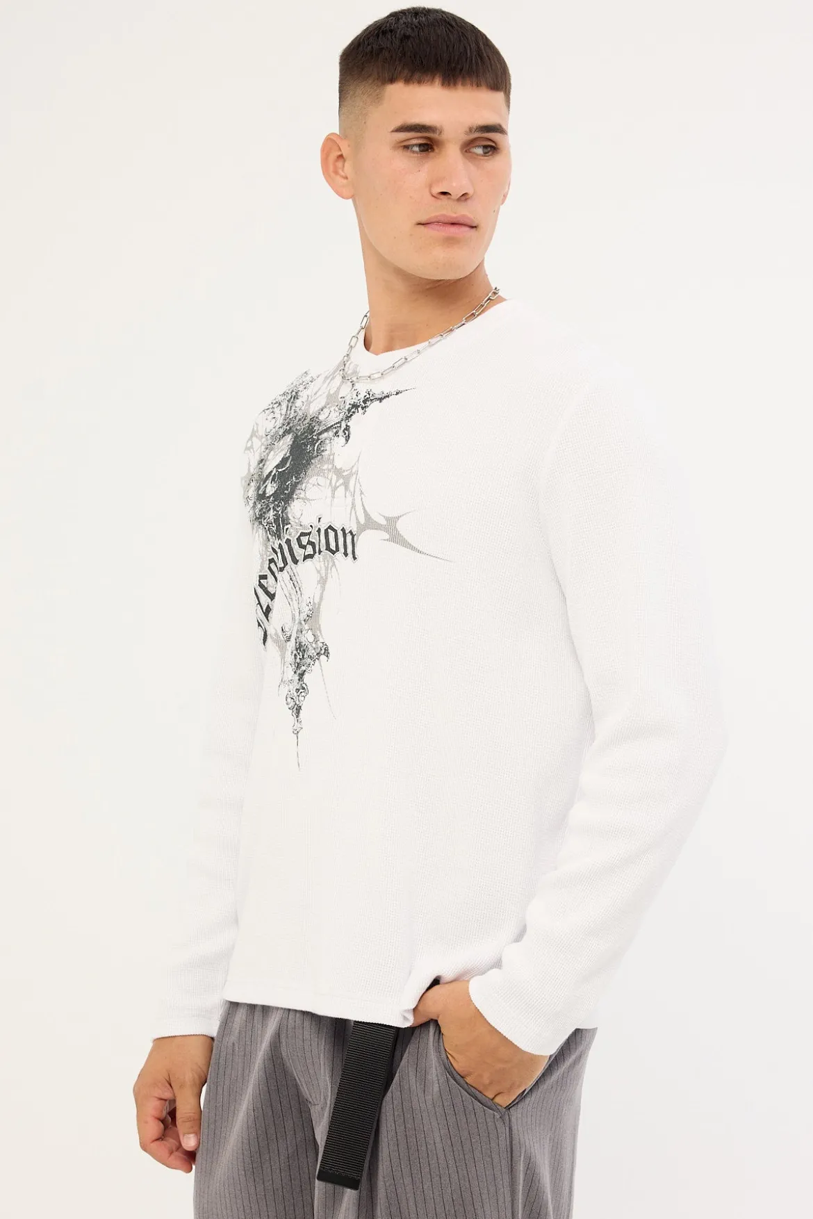 Voidcore Henley Long Sleeve Tee White