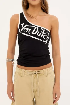 Von Dutch Asymmetric One Shoulder Top Black