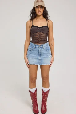 Von Dutch Denim Mini Skirt Light Blue