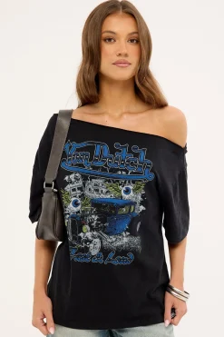 Von Dutch One Shoulder SS Tee Washed Black