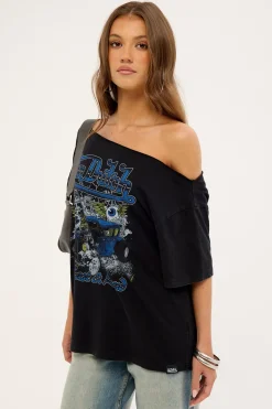 Von Dutch One Shoulder SS Tee Washed Black