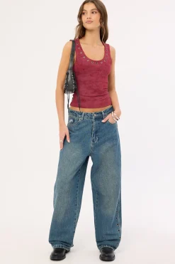 Vortex Big Baggy Jean Dirty Mid Blue
