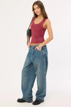 Vortex Big Baggy Jean Dirty Mid Blue