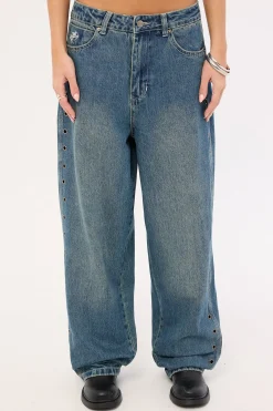 Vortex Big Baggy Jean Dirty Mid Blue