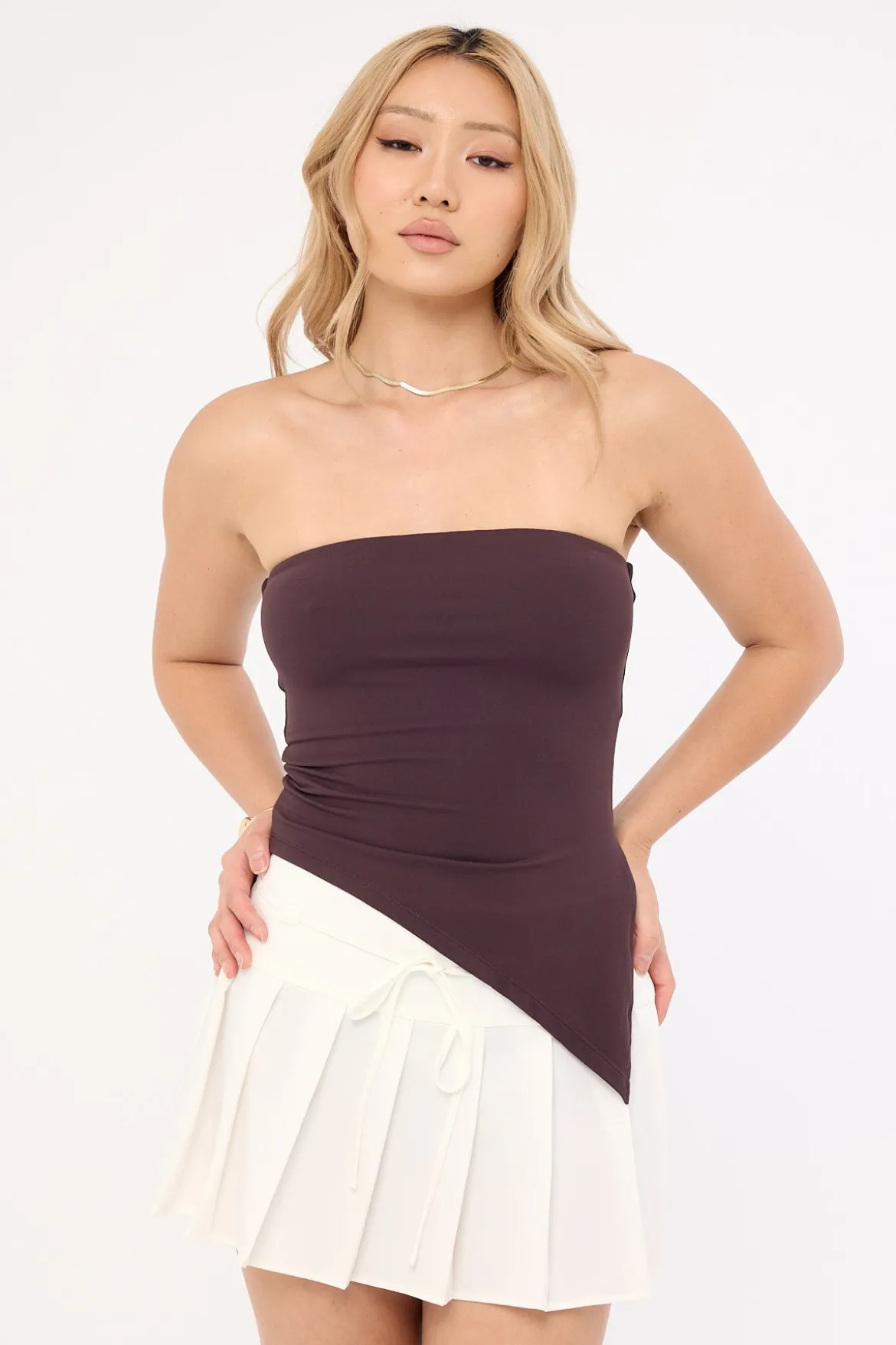 Waist Cord Tie Pleated Skirt White