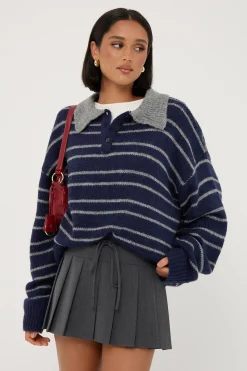 Waist Cord Tie Pleated Skirt Grey