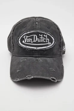 Washed Black Canvas Embroidery Patch Destroyed Wash Cap Black Wash/Grey Embro