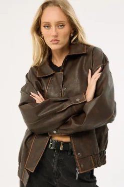Washed Maxx PU Bomber Brown