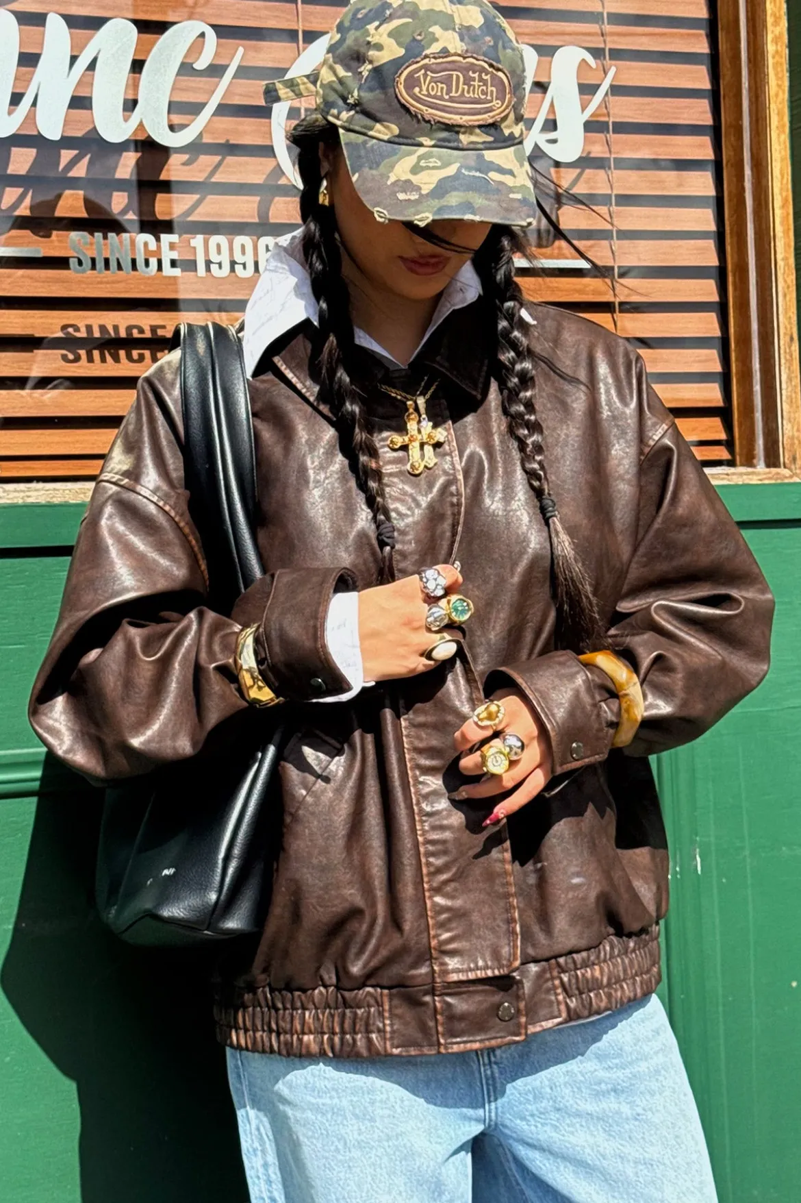 Washed Maxx PU Bomber Brown
