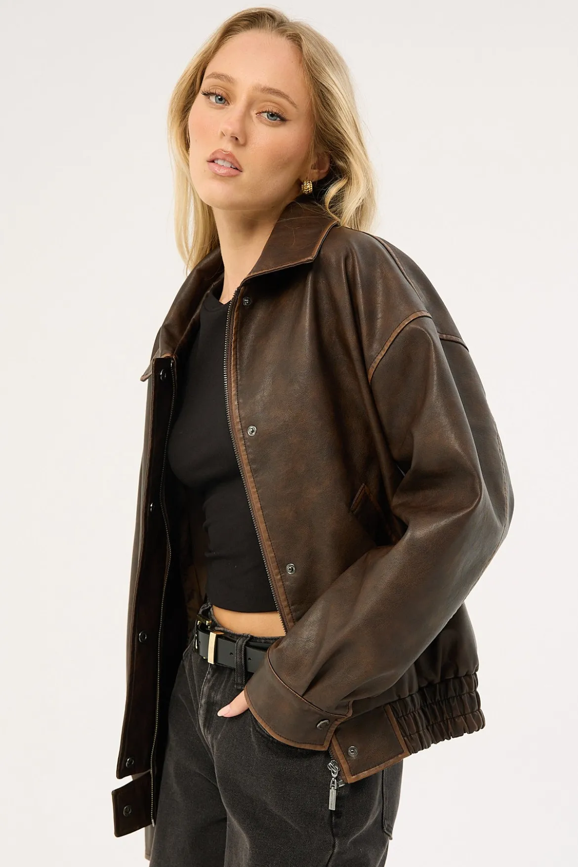 Washed Maxx PU Bomber Brown
