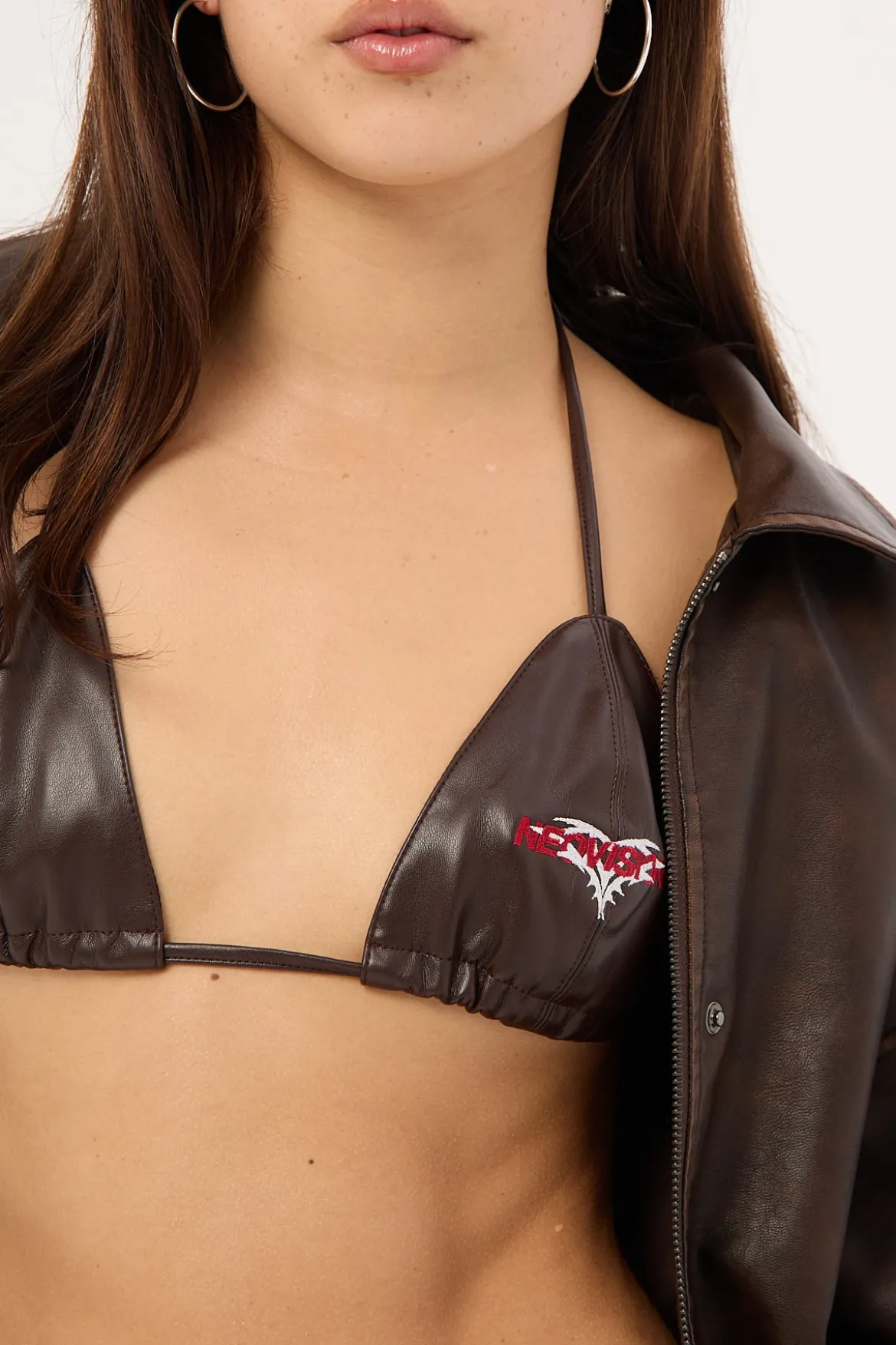 Washed PU Tie Up Bralette Washed Brown