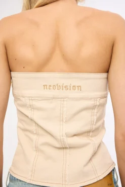 Wasteland Strapless Denim Corset Top Sand