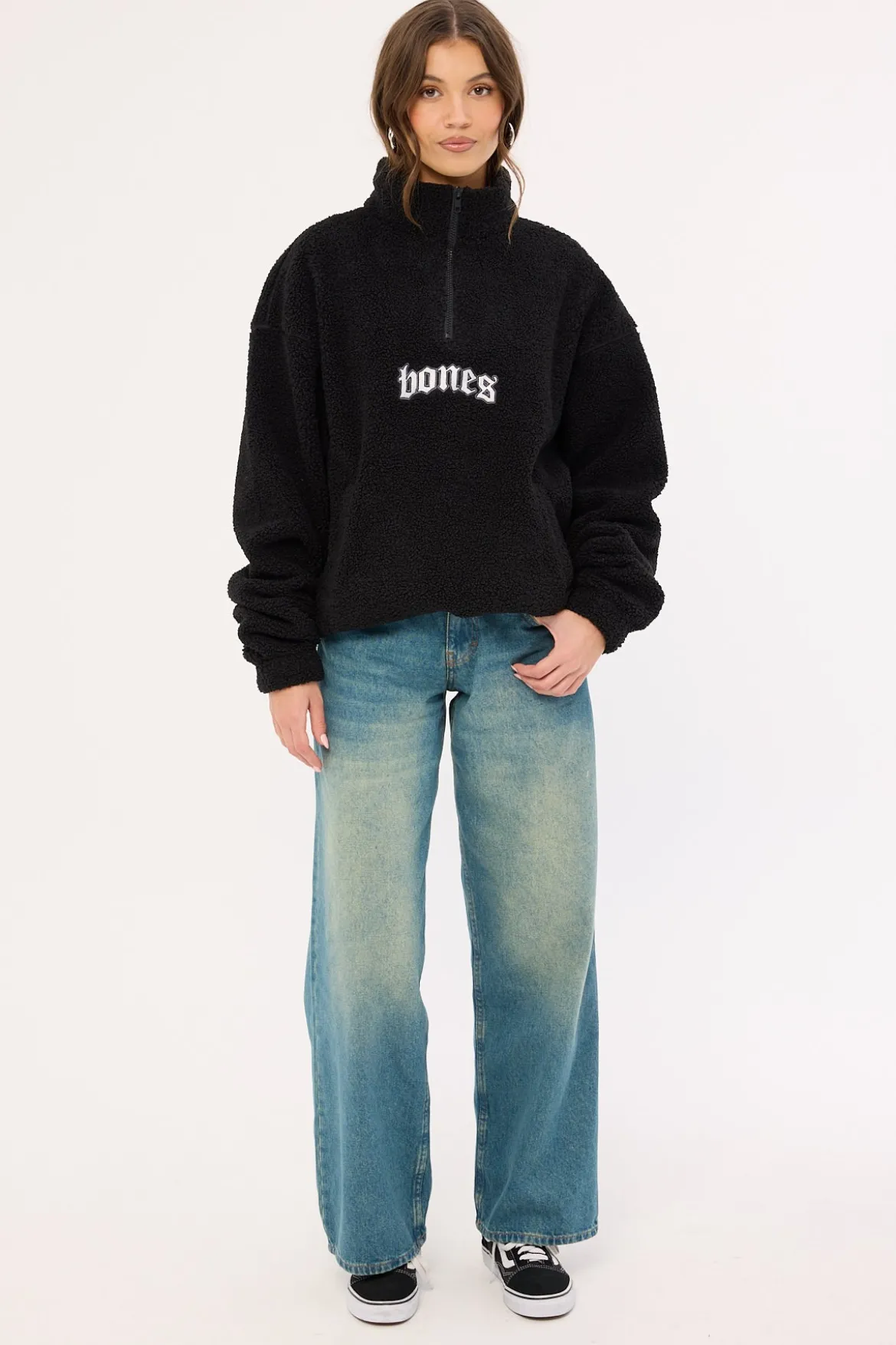 Webbed Collar Sherpa 1/4 Zip Black