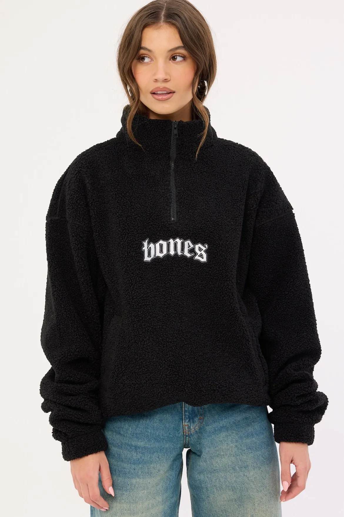 Webbed Collar Sherpa 1/4 Zip Black