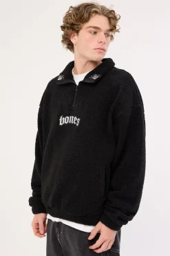Webbed Collar Sherpa 1/4 Zip Black