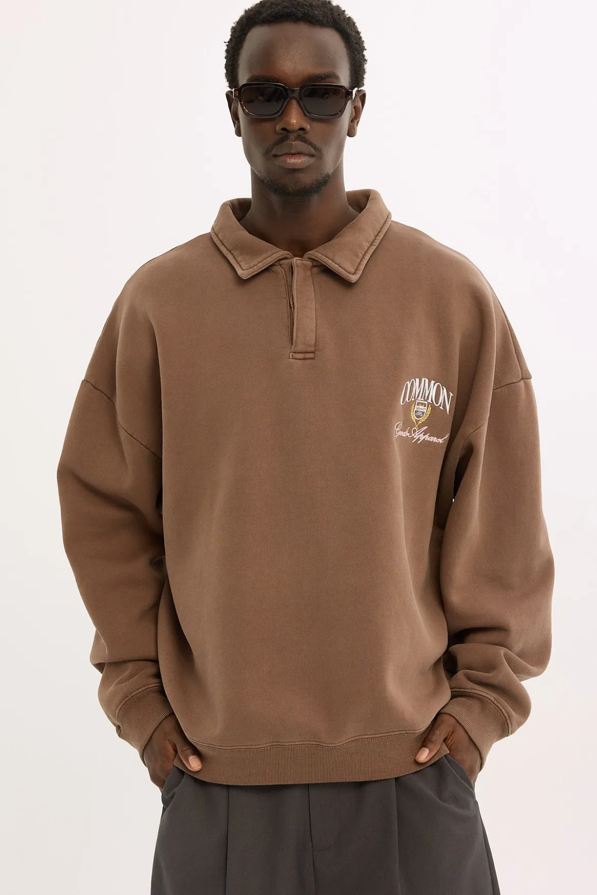 Whitaker Cropped Rugby Fleece Sweater Washed Coffee