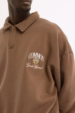 Whitaker Cropped Rugby Fleece Sweater Washed Coffee