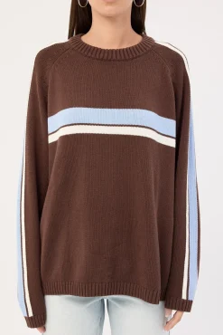 White Lines Long Sleeve Crew Neck Knit Java