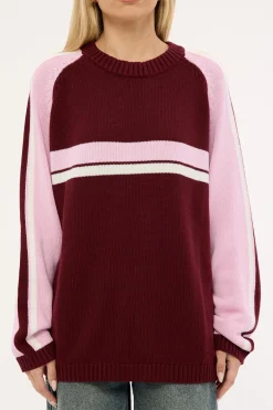 White Lines Two L/S Crew Neck Knit Burgundy