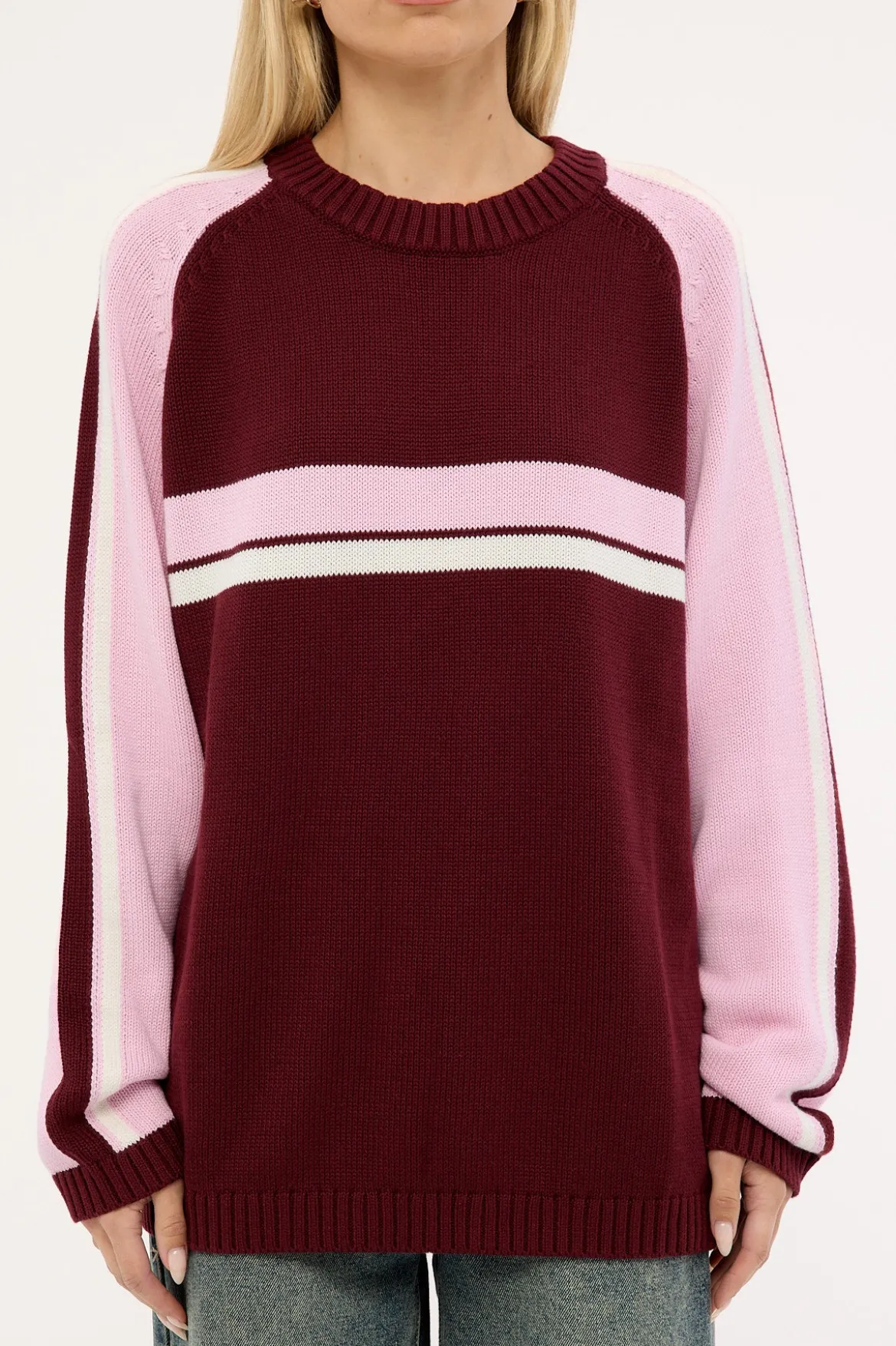 White Lines Two L/S Crew Neck Knit Burgundy