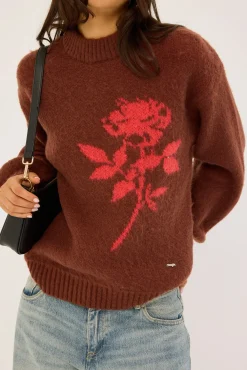 Wild Rose Knit Sweater Cocoa/Red
