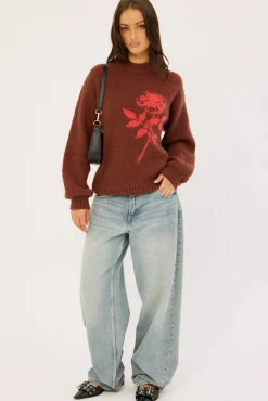 Wild Rose Knit Sweater Cocoa/Red
