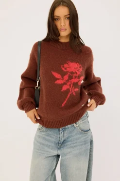 Wild Rose Knit Sweater Cocoa/Red
