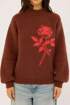 Wild Rose Knit Sweater Cocoa/Red
