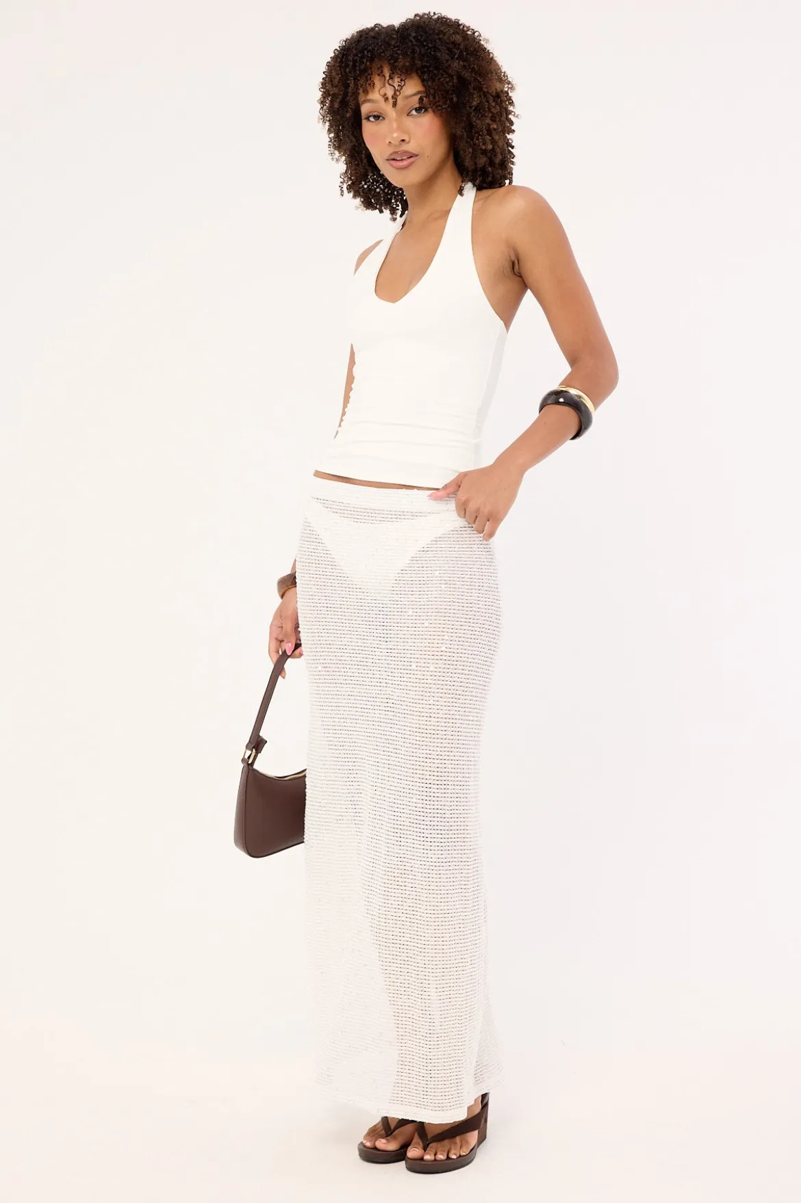 Willa Crochet Sequin Maxi Skirt White