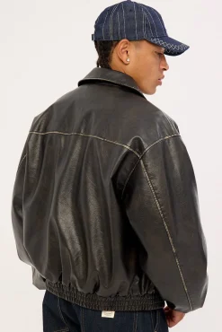 Wingman Recycled PU Leather Jacket Washed Black