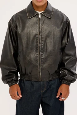 Wingman Recycled PU Leather Jacket Washed Black