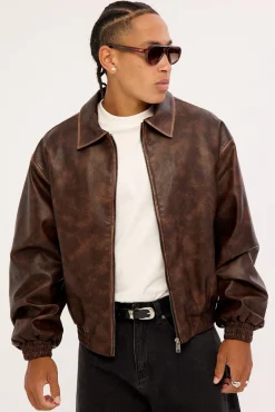Wingman Recycled PU Leather Jacket Washed Brown