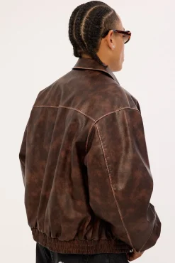 Wingman Recycled PU Leather Jacket Washed Brown