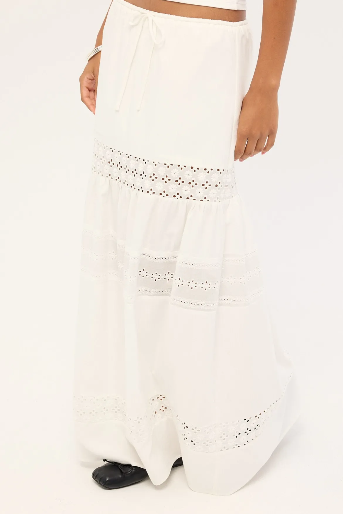 Winona Splice Broderie Maxi Skirt White