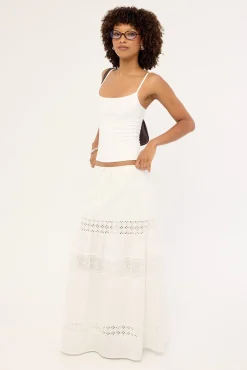 Winona Splice Broderie Maxi Skirt White