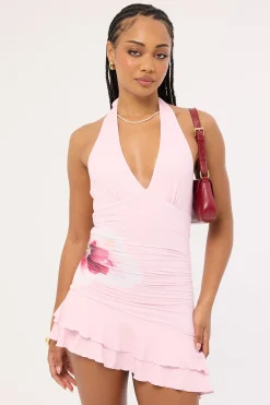 Wisteria Flower Halter Mini Dress Pink