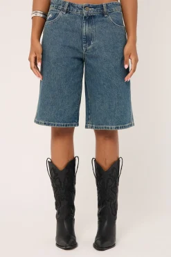Worship Big Baggy Denim Short Dirty Mid Blue
